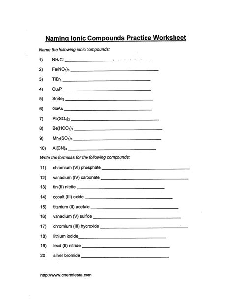 Naming Ionic Compounds Practice Worksheets Key CompoundWorksheets Com