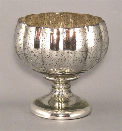 Compote Bowl Vase Mercury Glass Silver Pedestal Lotus Shape 5dia 55