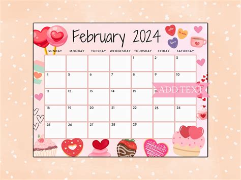 Editable February Calendar 2024 Printable Calendar 2024 Cute Calendar