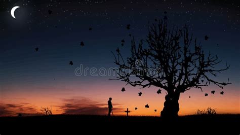 Boy Standing Under Tree At Sunset Free Photo Silhouette Of Two