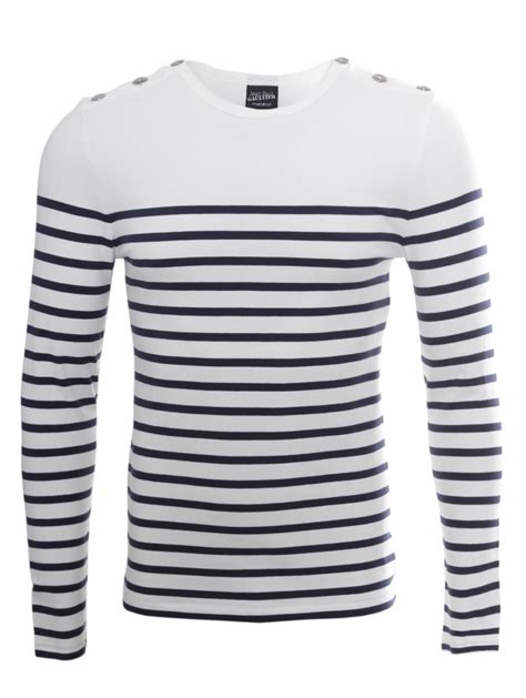 Jean Paul Gaultier Stripe Button Detail Ls Tshirt Navywhite In White