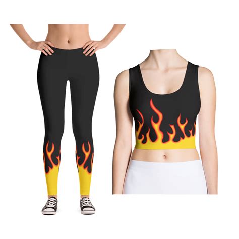 Black Flame Fire Crop Top And Leggings Etsy