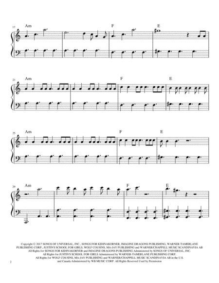 Imagine Dragons Believer Easy Piano Sheet In A Minor Free Music Sheet