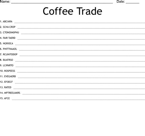 Coffee Trade Word Scramble Wordmint
