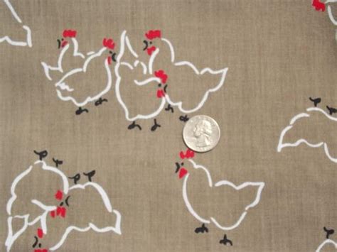 White Hens And Roosters On Tan 3 Yds Vintage Chicken Print Cotton Fabric