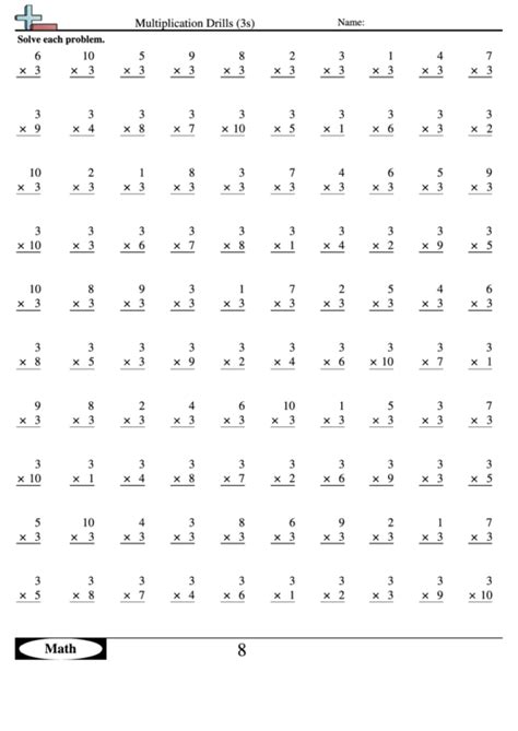 Multiplication Drills 3s Multiplication Worksheet With Answers