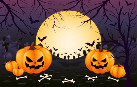 Horror And Spooky Purple Graveyard Halloween Background 1331273 Vector