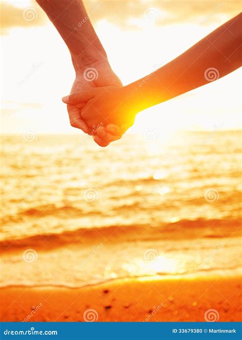 Love Couple Holding Hands In Love Beach Sunset Stock Photo Image