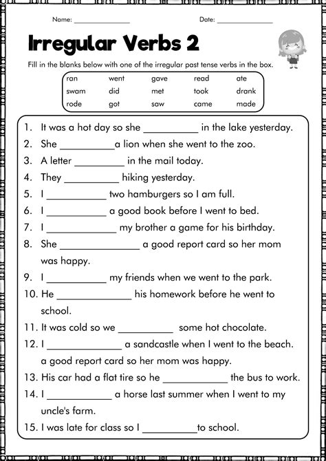 Irregular Past Tense Verb Worksheets In Past Tense Worksheet My Xxx Hot Girl