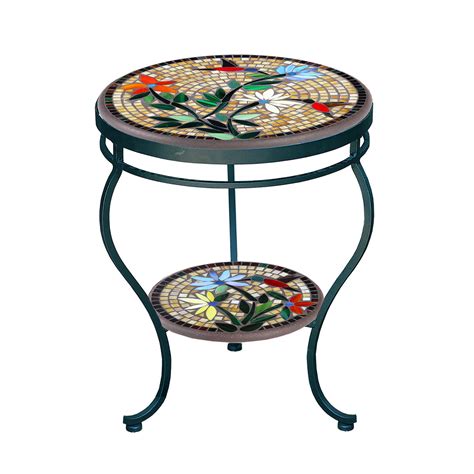 Caramel Hummingbird Mosaic Side Table Tiered Neille Olson Mosaics