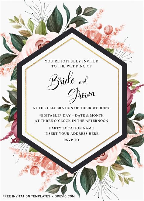 Free Burgundy Floral Wedding Invitation Templates For Word | Download Hundreds FREE PRINTABLE ...