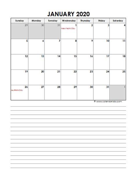 2020 Monthly Australia Calendar Template Free Printable Templates