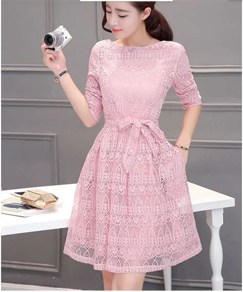2016 New Design Korean Style Lace Dresses Women Fashion Spring Office Lady Slim Working Sleeve