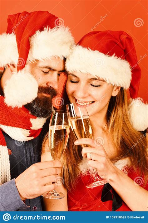 Santa And Girl With Drinks Christmas Party Concept Stock Image Image