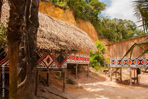 Large House Covered With Sape Grass Indigenous Tribe Village Near Manaus Amazonas State