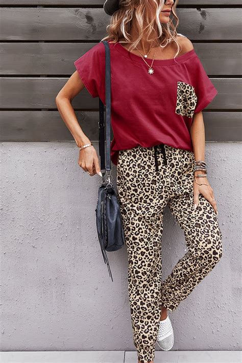 Leopard Pocket Top And Leopard Pants Lounge Set Khaki L Artofit