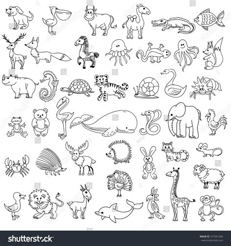 Doodle Animals Childrens Drawing Character Wildlife Pattern Vector