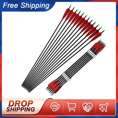 85cm Spine 500 Carbon Arrows With Red Feather And Replaceable Tips For