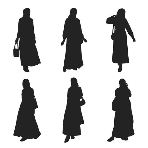 Premium Vector Set Of Muslim Woman Silhouette With Hijab