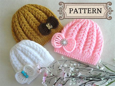 Knitting Pattern Baby Hat Baby Beanie Knitted Baby Girl Hat Etsy