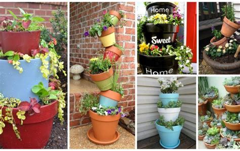 15 Wonderfull Diy Stacked Flower Pots Stacked Flower Pots Garden