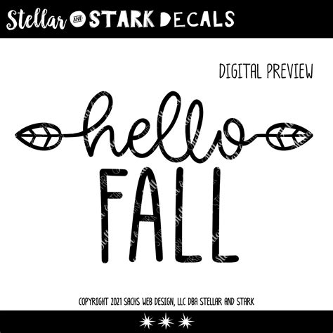 Hello Fall With Leaves Vinyl Decal Hello Fall With Leaves Etsy