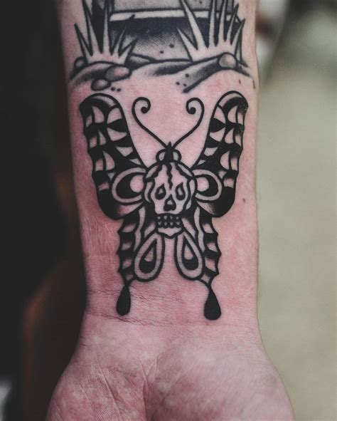 Traditional Blackwork Death Head Moth Tattoo Lachie Grenfell Vic