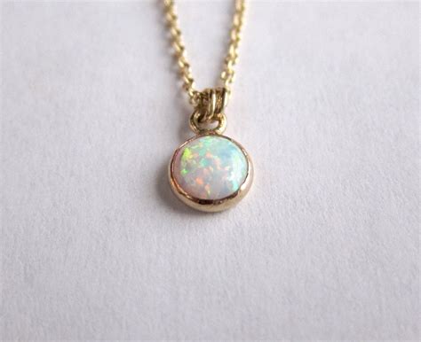 Tiny Opal Necklace Gold Or Silver With Or Mm Lab Opal Etsy