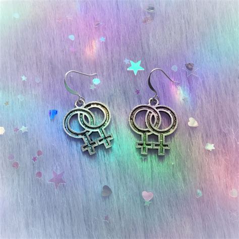 double female pride symbol earrings lesbian queer pierced or clip on sold per pair