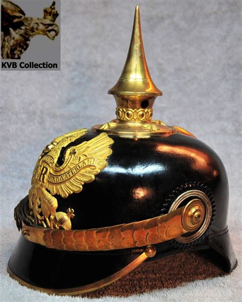 From the german pickel, point or pickaxe, and haube, bonnet, a general word for headgear), also pickelhelm, is a spiked helmet worn in the 19th and 20th centuries by prussian and german military, firefighters and police. Prussian M95 Pickelhaube