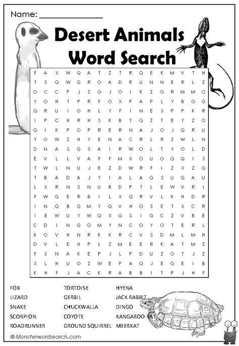 Desert Animal Word Search