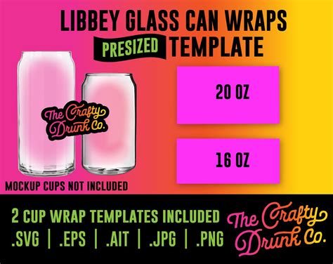 16oz And 20oz Libbey Glass Can Wrap Template Bundle Libbey Cup Wrap