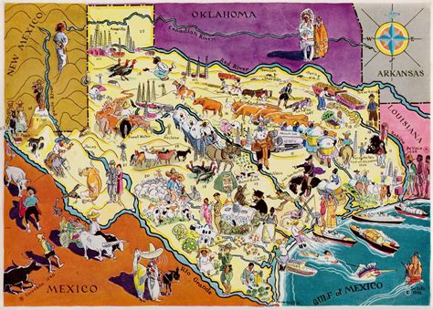 30s Fun Texas Map Of Texas Print State Map Print Travel