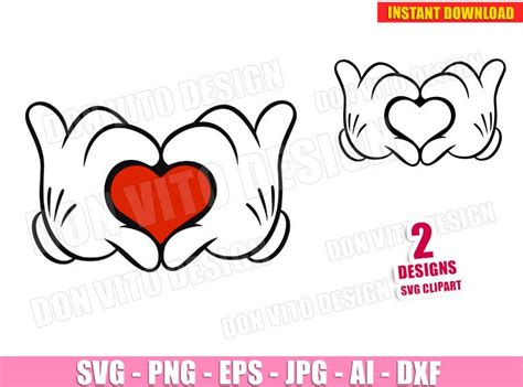 Mickey Mouse Hands Making Heart Svg Dxf Png Disney Glove Cut Files
