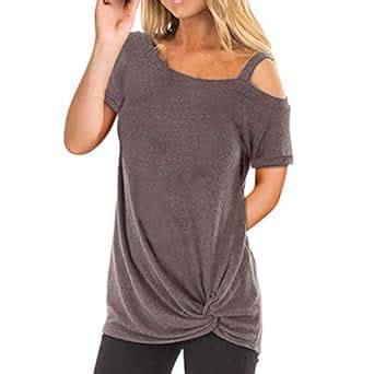 Women S Cotton Top Blouse Cold Shoulder Short Sleeve Solid Tunics Tops