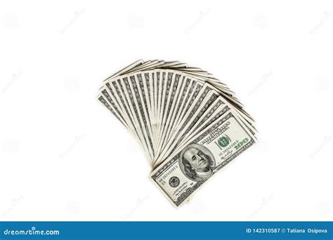 Fan Of Hundred Dollar Bills Isolated On White Background Top View Stock