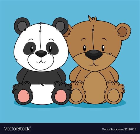 Cute Bear Teddy And Panda Characters Royalty Free Vector