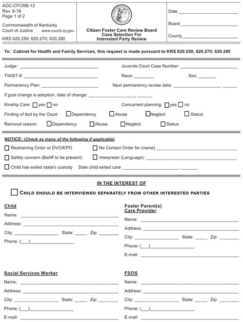 Form Aoc Cfcrb 12 Download Fillable Pdf Or Fill Online Citizen Foster