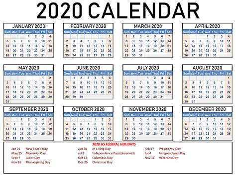 Free Printable 2020 Holidays Calendar Holiday Calendar Printable