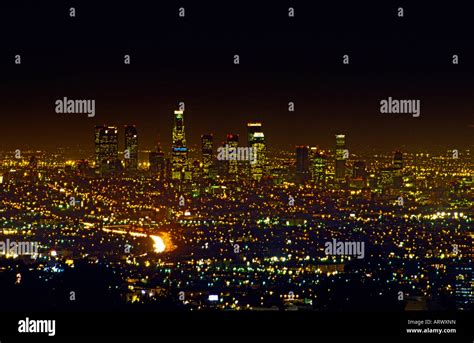 Los Angeles Skyline At Night California Stock Photo Alamy