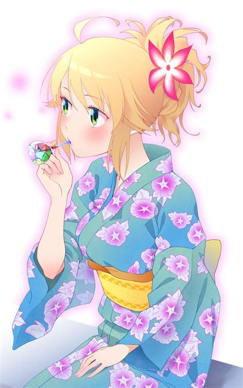 Anime Picture Search Engine 1girl Ahoge Blonde Hair Blush Flower Green Eyes Hair Flower Hair