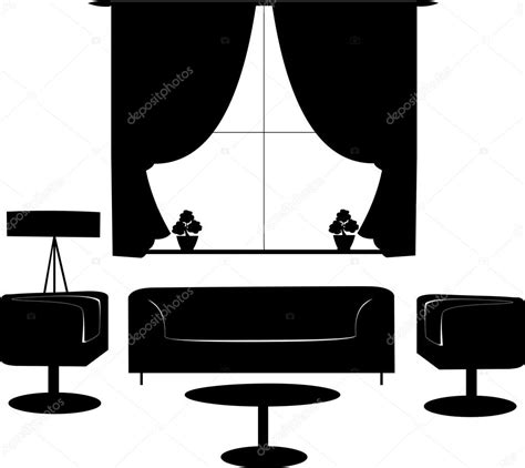 Part Of A Modern Living Room With Modern Furniture Silhouette Stock