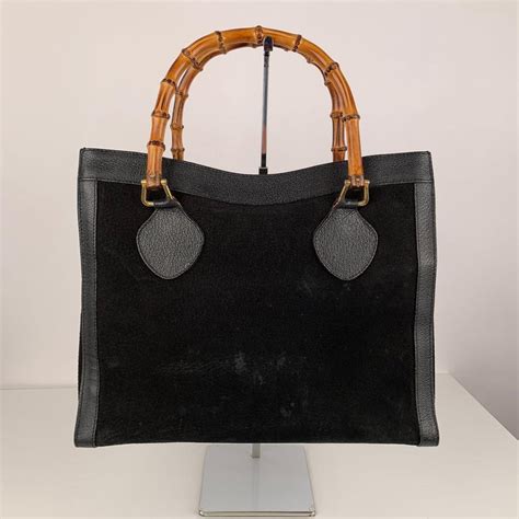 Gucci Vintage Black Suede Leather Princess Diana Bamboo