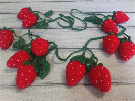 Strawberry Garland Strawberry Bunting Crochet Summer Garland Etsy
