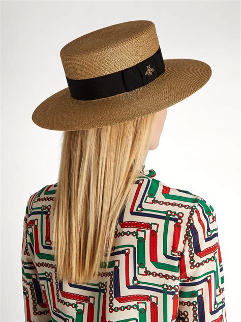 Gucci Cotton Straw Boater Hat In Gold Metallic Lyst