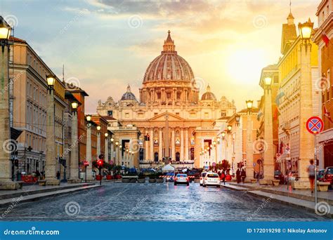 Sunrise View Of St Peter Basilica In Vatican City Rome Italy Famous