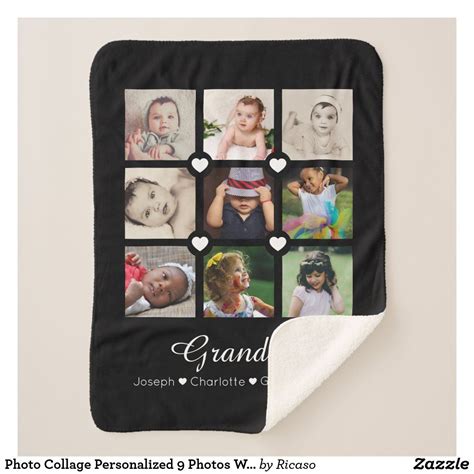 Photo Collage Personalized 9 Photos With Hearts Sherpa Blanket Zazzle