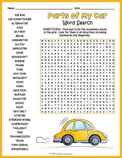 Car Parts Word Search