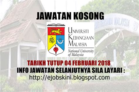 Tawaran adalah dipelawa daripada warganegara malaysia yang berkelayakan untuk memohon bagi mengisi jawatan kosong sebagaimana berikut: Jawatan Kosong Universiti Kebangsaan Malaysia (UKM) - 04 ...