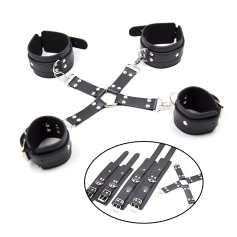 buy pu leather hand cuffs foot hands ankle cuffs bondage hogtie restraints with
